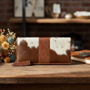 New Gorgeous embossed leather cowhide jewelry case holder travel organizer Boho